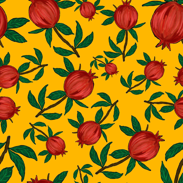 Creative seamless pattern with pomegranate. Oil paint effect. Bright summer print. Great design for any purposes - Фото, изображение