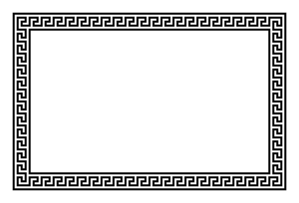 Jagged meander wzór, prostokątna rama i dekoracyjna granica, wykonane z linii, w kształcie powtarzającego się motywu. Styl ten można znaleźć w klasycznej Grecji i Rzymie, znany jako grecki klucz lub grecki fret. - Wektor, obraz
