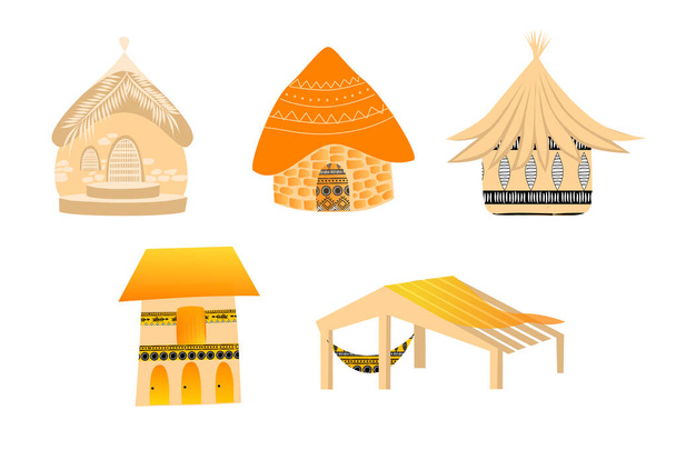 Set African and Orientals houses, vector illustration  - Vector, Image