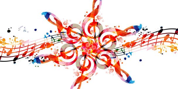 Abstract musical poster with music notes and instruments isolated on white background - Vektör, Görsel