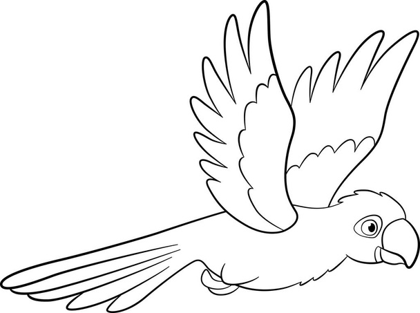 Coloring page. Cute happe parrot blue macaw flies and smiles. - Vektor, Bild