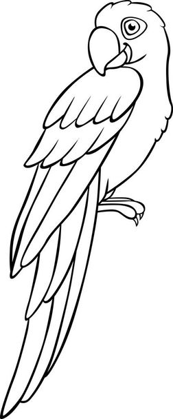 Coloring page. Cute happy parrot blue macaw sits and smiles. - Διάνυσμα, εικόνα