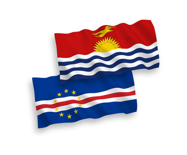 Nemzeti vektor szövet hullám zászlók Köztársaság Cabo Verde és a Kiribati Köztársaság elszigetelt fehér alapon. 1-2 arányú. - Vektor, kép