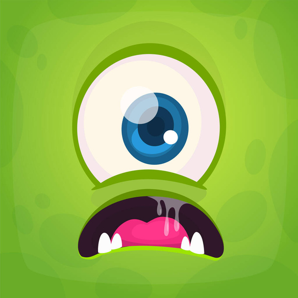 Scary cartoon alienr face cyclops with one eye. Vector Halloween monster square avatar - Vector, Image