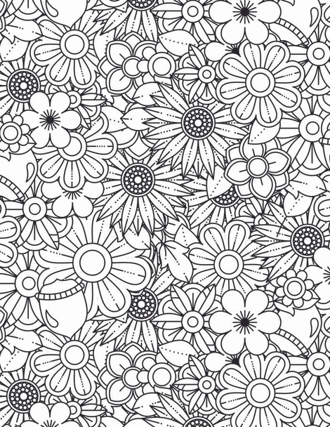 Coloring page for adults with abstract doodle background. Floral Mandala Pattern Coloring Page. - Foto, Bild