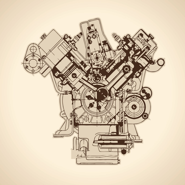 Старый двигатель внутреннего сгорания
 - Вектор,изображение