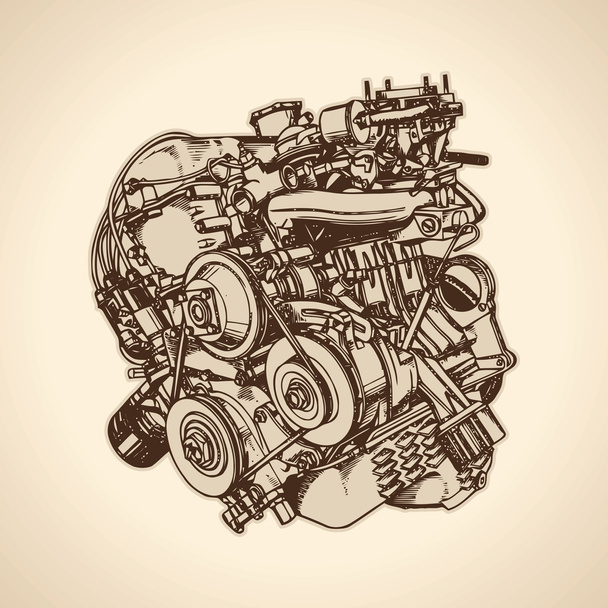 Old internal combustion engine - Vector, Image