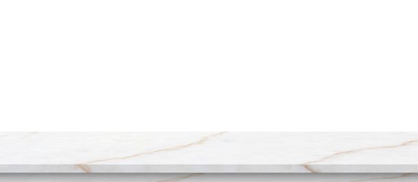 tampo de mesa de pedra de mármore branco isolado no fundo branco para exibição de produto - Foto, Imagem