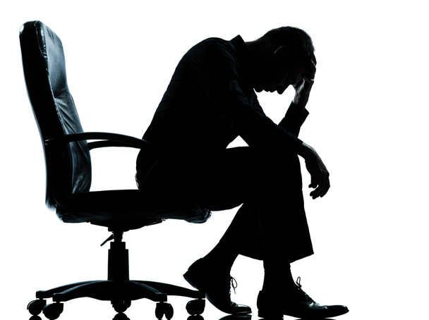 one business man  tired sad despair  silhouette - Zdjęcie, obraz