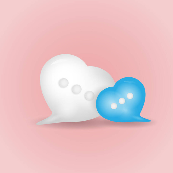 3d azul blanco amor chat burbuja sobre fondo rosa. concepto de mensaje de redes sociales. Ilustración de representación 3d - Vector, Imagen