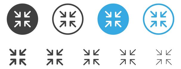 minimize icon rally compact size small scale arrows icons . shrink icon resize in arrows - Vector, Image