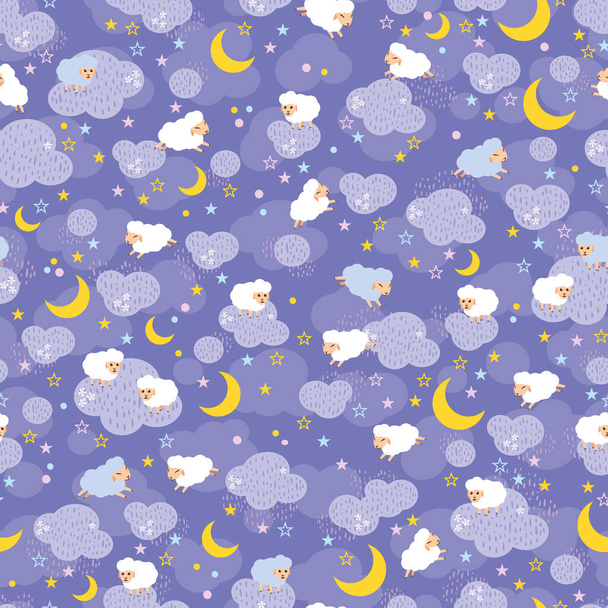 Počítání ovcí na purpurové noční obloze - Vektor, obrázek