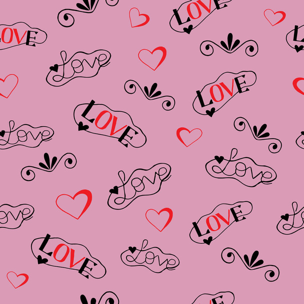 trendy seamless love pattern with the inscription LOVE with hearts, for the love of mom, Valentine's day. Suitable for printing on packages, leaflets, on fabric, in diary. Romantic love motive. Vector - Vector, Image