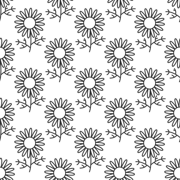 Camomile hand drawn seamless pattern. Camomile texture endless background. Plant vector icons. - Vector, Image