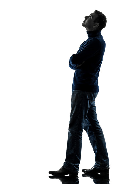 man looking up pensive silhouette full length - Photo, Image