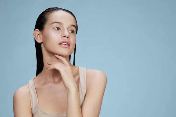 woman face cosmetics clean skin tenderness body model - Fotografie, Obrázek