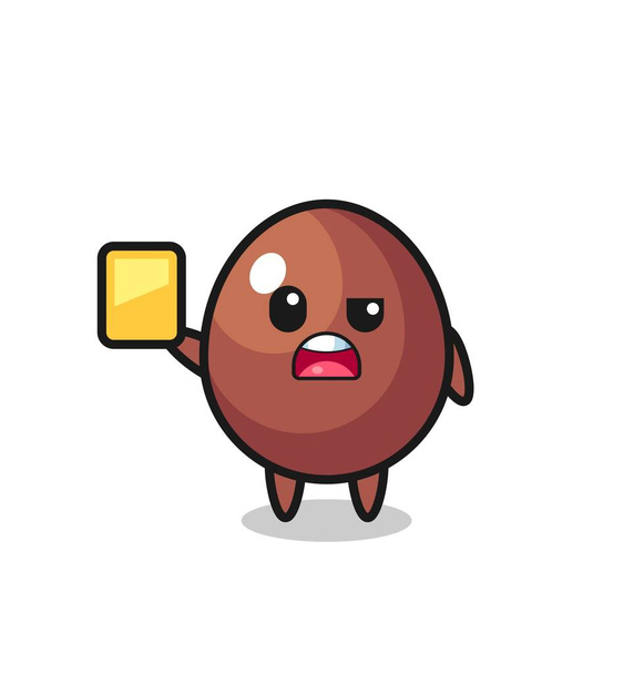 cartoon chocolate egg character as a football referee giving a yellow card , cute design - Vector, Image