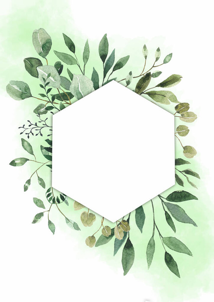Bleke bladeren - botanische design banner. Bloemen pastel aquarel rand frame. - Foto, afbeelding