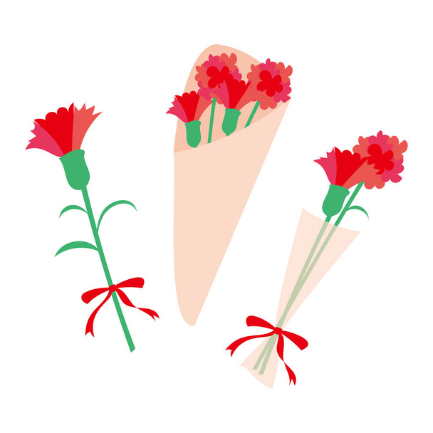 Illustration de bouquet d'oeillets simple et plat - Vecteur, image