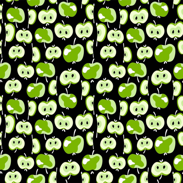 Green apples on black seamless pattern vector - Вектор, зображення