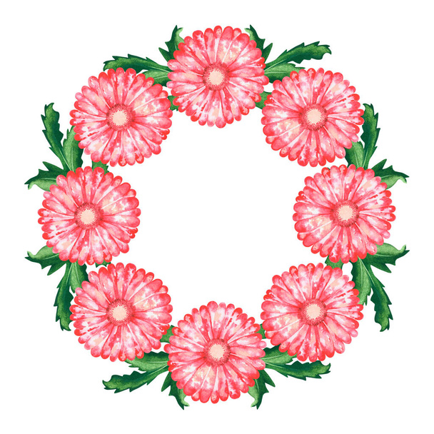 A wreath of gerbera. Watercolor illustration. Isolated on a white background. For your design. - Foto, imagen