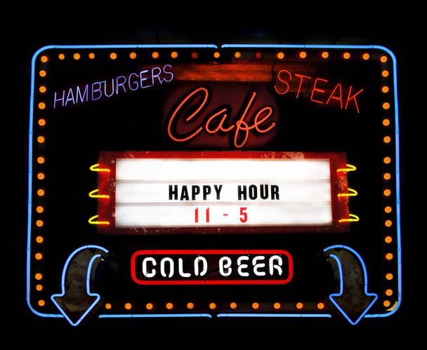 Neon Cafe Sign on Small Town Restaurant - Photo, Image