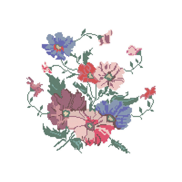 Cross stitch embroidery, national Ukrainian pattern, floral ornament, vector. - Vektor, obrázek