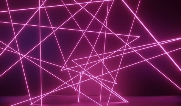3d render of RGB neon light on darkness background. Abstract Laser lines show at night. Ultraviolet spectrum beam scene for mock up and web banner. - Fotoğraf, Görsel