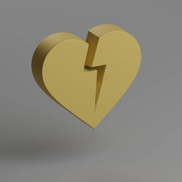  Icono del corazón roto. Iconos sociales de símbolo amarillo sobre fondo gris. Ilustración de representación 3d. Patrón de fondo para el diseño. - Foto, imagen