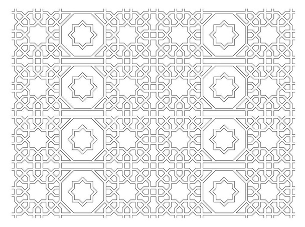 Fekete-fehér 2D CAD rajz iszlám geometriai minta. Az iszlám minták olyan geometriai elemeket használnak, amelyek megismétlődnek a terveikben.. - Fotó, kép