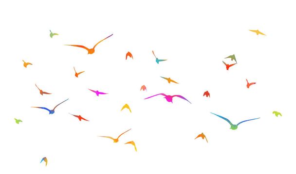 Πολύχρωμα πουλιά. Ένα σμήνος ιπτάμενων πουλιών με ουράνιο τόξο. Εικονογράφηση διανύσματος - Διάνυσμα, εικόνα