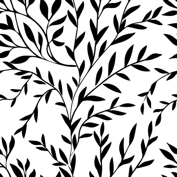 Black monochrome leaves background texture with hand drawn,flora vector,natural background. - Διάνυσμα, εικόνα