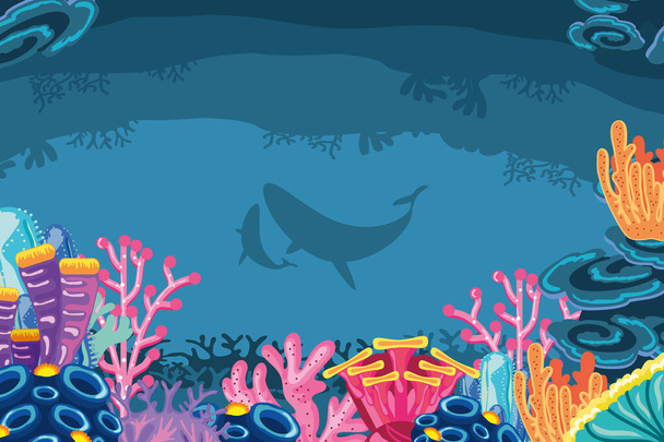 underwater whales and coral - Vector, Image