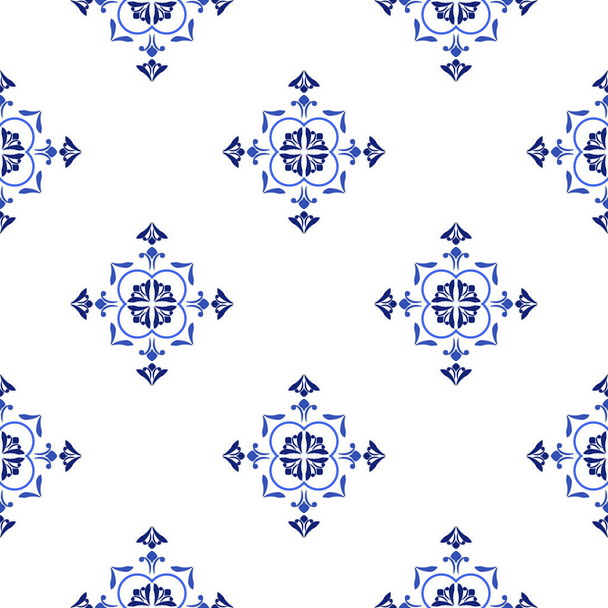 Azulejos portuguese traditional ornamental tile, blue and white seamless pattern - Vetor, Imagem