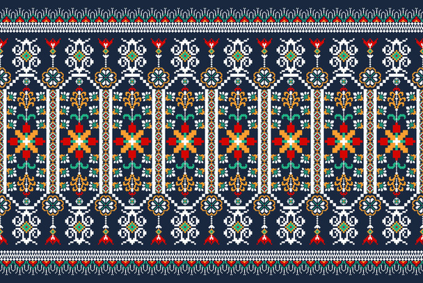 Beautiful figure tribal Ukrainian geometric ethnic oriental pattern traditional on blue background.Aztec style embroidery abstract vector illustration.design for texture,fabric,clothing,wrapping,print - Vector, Image