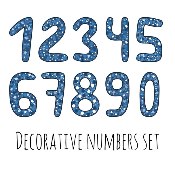 Set of decorative numbers in blue colors from 0 to 9. Numbers for kids isolated on white background. - ベクター画像