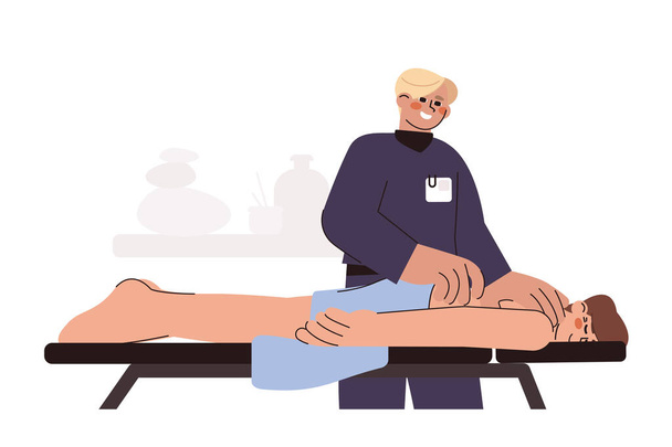 Επίπεδη γιατρός κάνει πίσω μασάζ στον ασθενή - Διάνυσμα, εικόνα