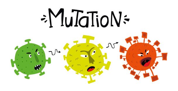 Mutación del coronavirus. Omikron y Delta. Covid muta. nueva versión de Omicron. Ilustración dibujada a mano de la mutación viral. - Vector, imagen