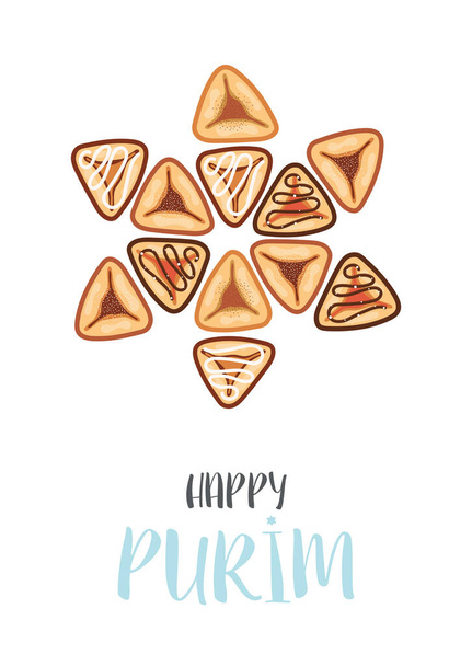 Feliz tarjeta de felicitación del día Purim. Ilustración vectorial  - Vector, imagen