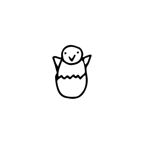 рука намальована елемент контуру для Великодня, маленька курка в яєчній шкаралупі
 - Вектор, зображення
