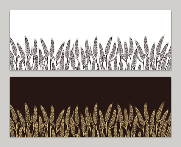 Bandeiras de trigo vetoriais horizontais com espaço de cópia. Peras de trigo, aveia, centeio ou cevada - Vetor, Imagem