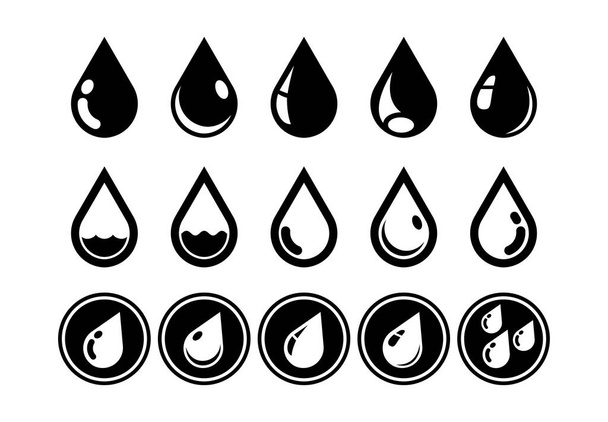 Zestaw ikon zrzutu cieczy. Płaskie krople wody, paliwa lub oleju, aby utworzyć logo. Wektor na przejrzystym tle - Wektor, obraz