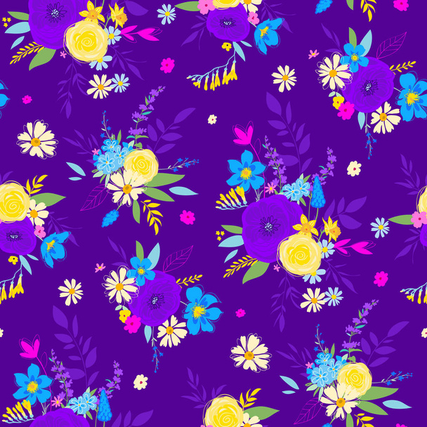 Night meadow spring seamless pattern for dress - Διάνυσμα, εικόνα