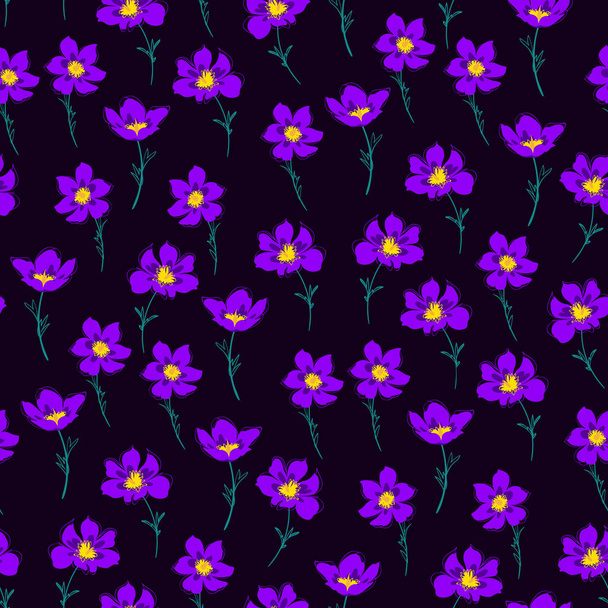 Night meadow spring seamless pattern for dress - Διάνυσμα, εικόνα