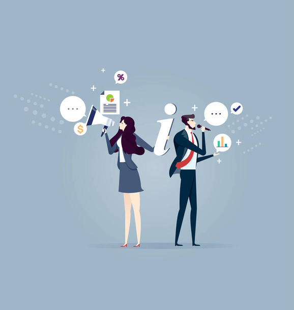 Business team shouting in megaphone. Business concept vector - Vector, Image
