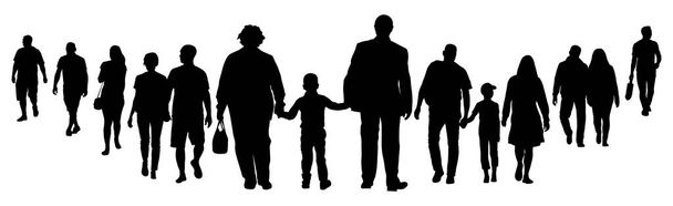 Maatschappij, silhouet van het gezin, gepensioneerden, kinderen, koppels, mannen, vrouwen. Vectorillustratie - Vector, afbeelding