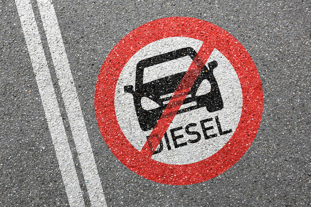 Diesel driving ban sign road street car no not allowed forbidden zone concept - Photo, Image