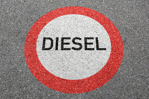 Diesel driving ban road sign roadsign street not allowed restricted zone concept - Photo, Image