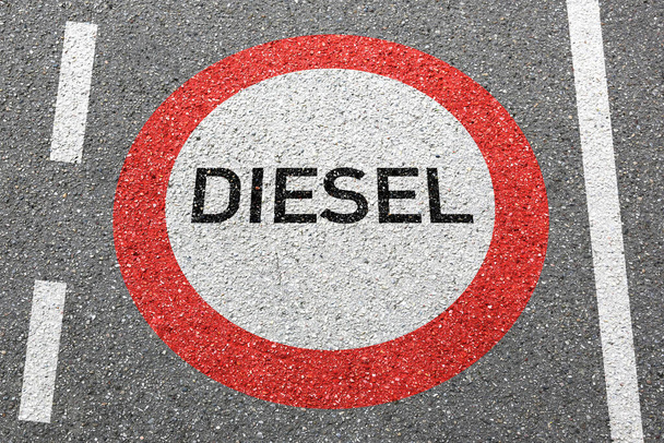 Road sign Diesel driving ban roadsign street not allowed restricted zone concept - Fotoğraf, Görsel