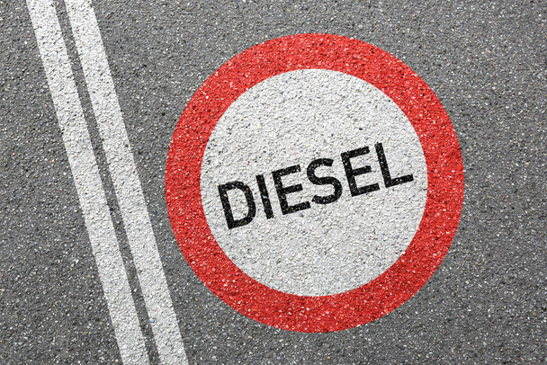 Diesel driving ban road sign roadsign environmental protection street not allowed zone concept - 写真・画像
